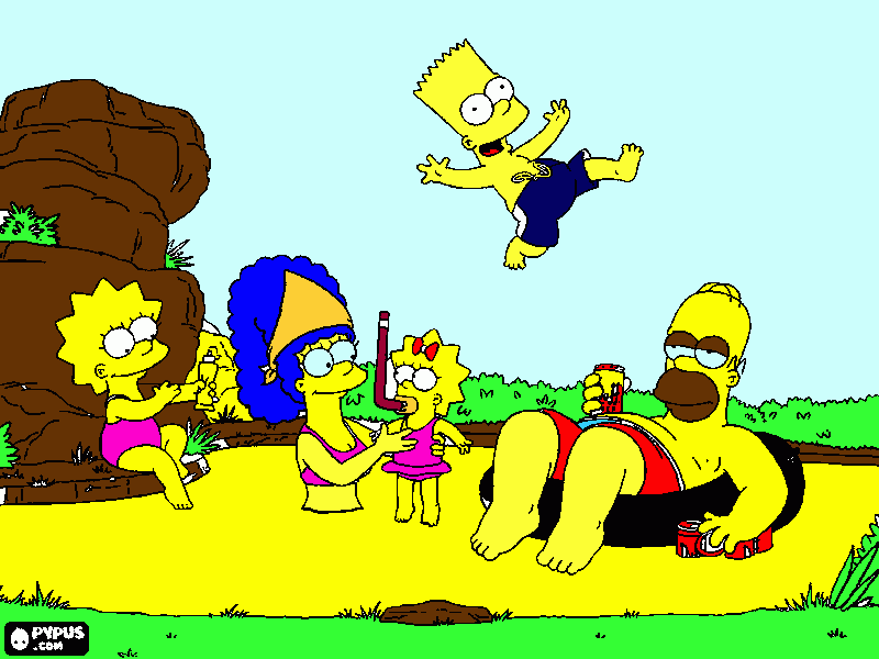 um dia de verao nadando no lago para colorir e imprimir