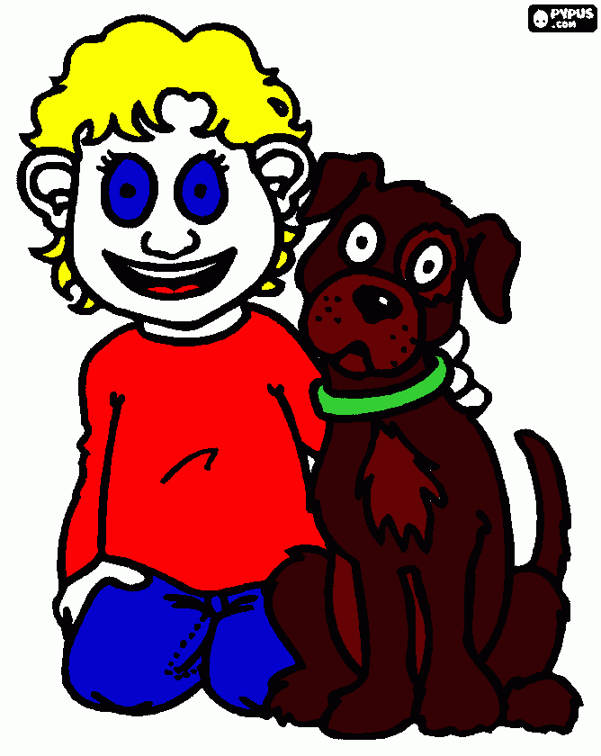 um menino com se cão para colorir e imprimir