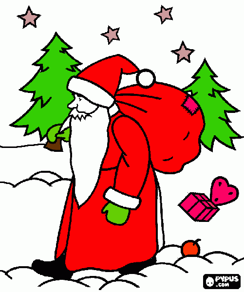 um papai noel indo levar um present bara vc para colorir e imprimir