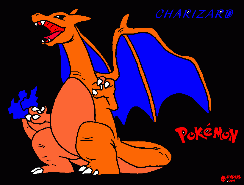 um pokemon de fogo laranja e assas azl para colorir e imprimir