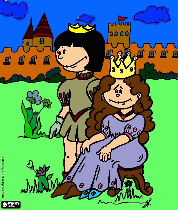 UM PRINCIPE E UMA PRINCESA SE CASANDO NO JARDIM  para colorir e imprimir