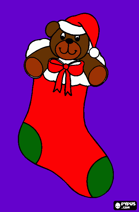 um urso dentro de uma meia de natal para colorir e imprimir