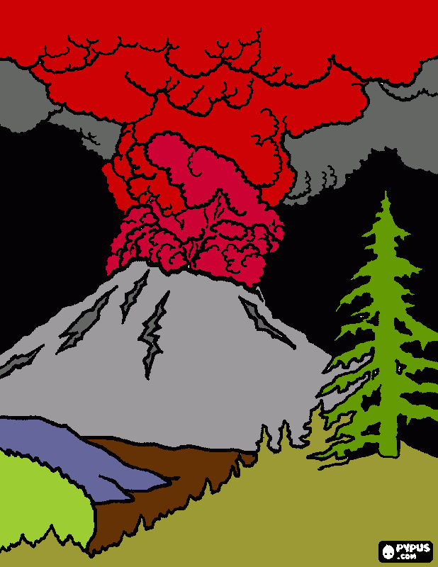 Um vulcão para colorir e imprimir