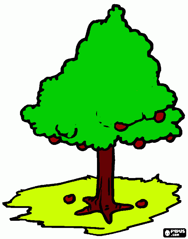 uma arvore verde,marron vemerlho forte  para colorir e imprimir