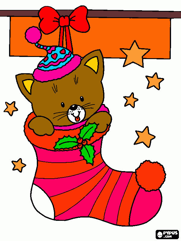 uma bota de natal com um gato la dentro para colorir e imprimir