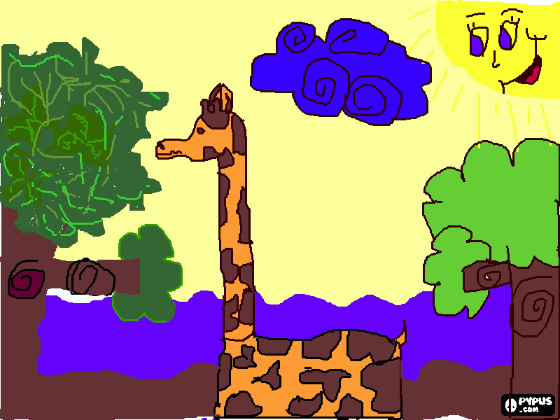 uma girafa andando na floresta para colorir e imprimir