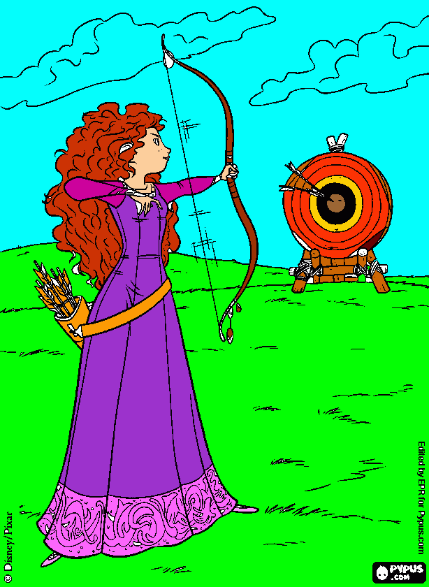 UMA  MENINAS  ACERTANDO  O  ALVO  COM  ALGUMAS  FLECHAS. para colorir e imprimir