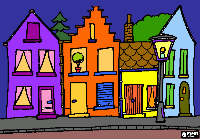 Uma rua colorida para colorir e imprimir