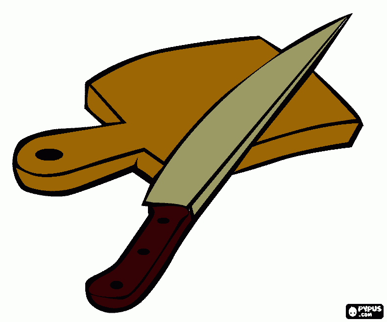 uma tabua de carne e,uma faca para colorir e imprimir