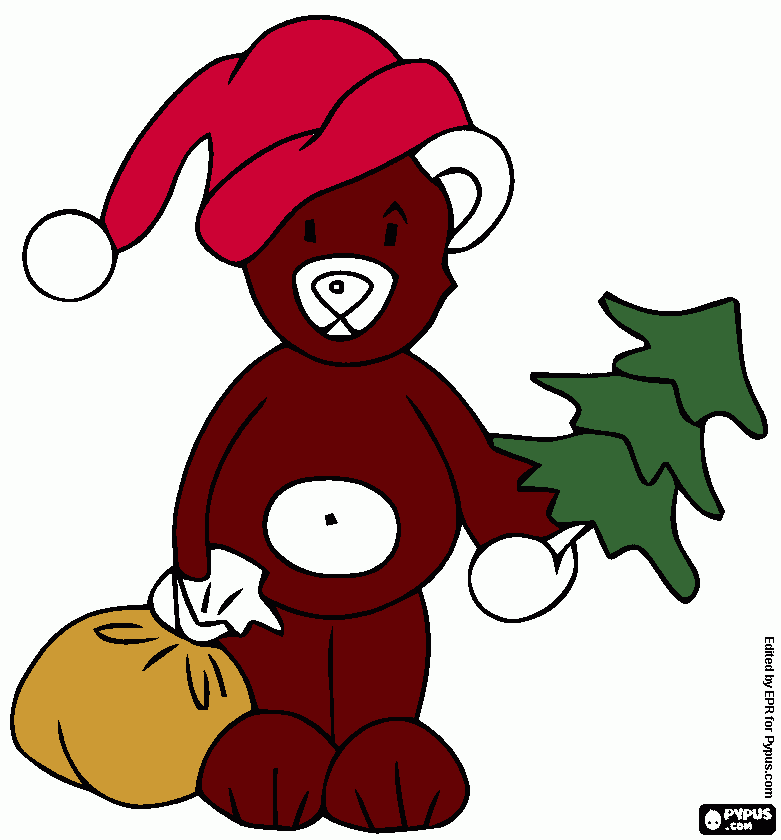 URSO  DE   NATAL para colorir e imprimir