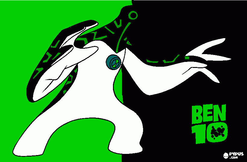 UTRAT Ben 10 sobre fundo verde e preto para colorir e imprimir