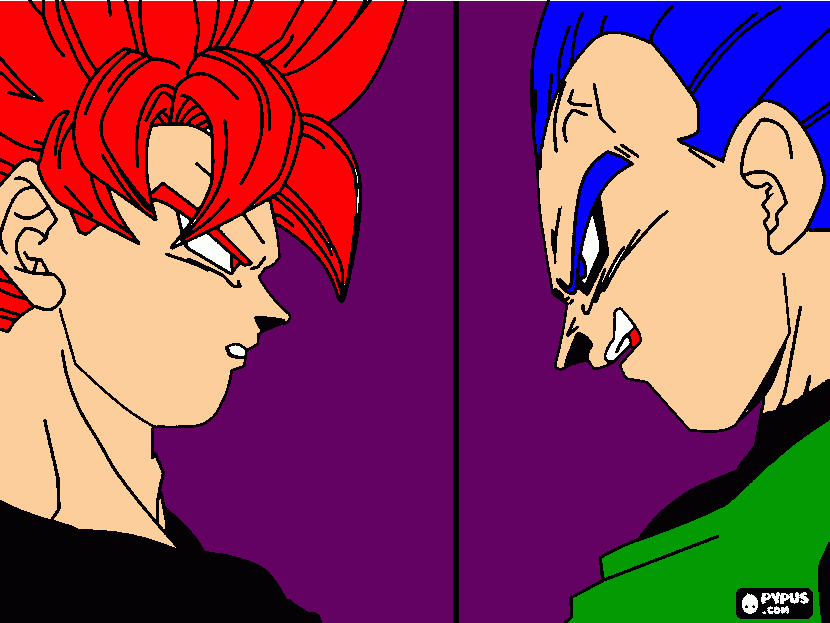 Vermelho SS Super Saiyajin vs Raigen Azul SS Super Saiyajin para colorir e imprimir