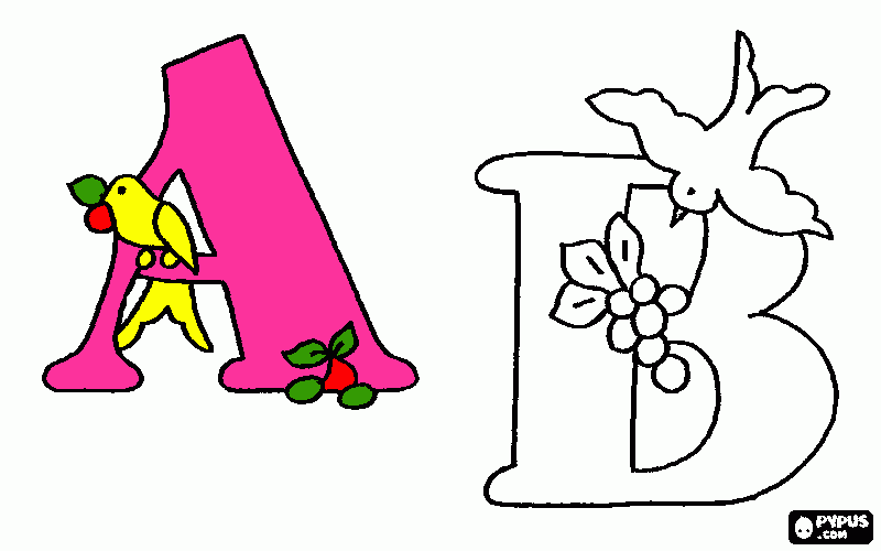 vogal A com passarinho e frutinha para colorir e imprimir