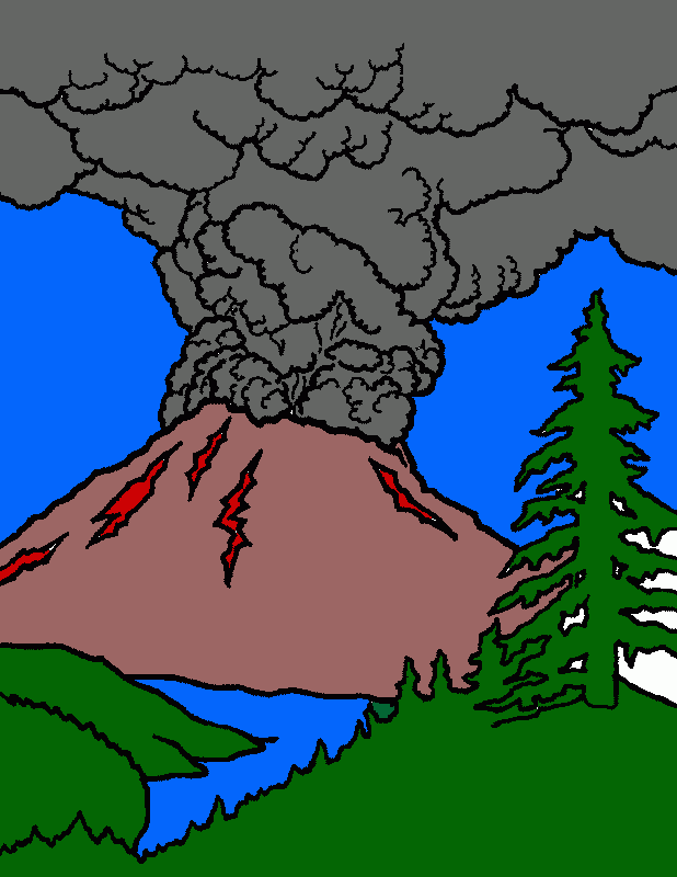 vulcão em erupção para colorir e imprimir