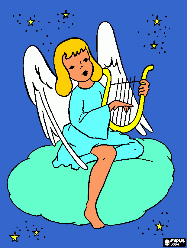 É um anjo sentado numa nuvem para colorir e imprimir