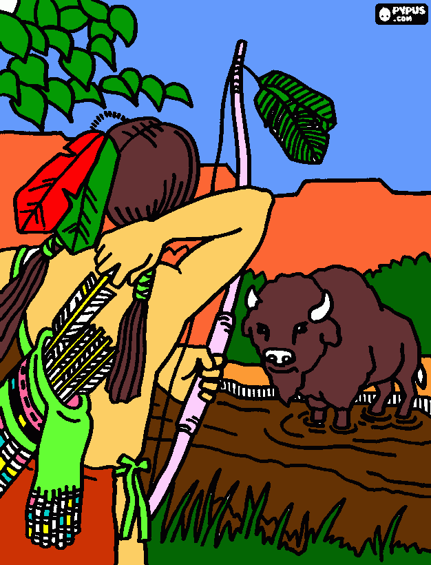 Índio caçando para colorir e imprimir