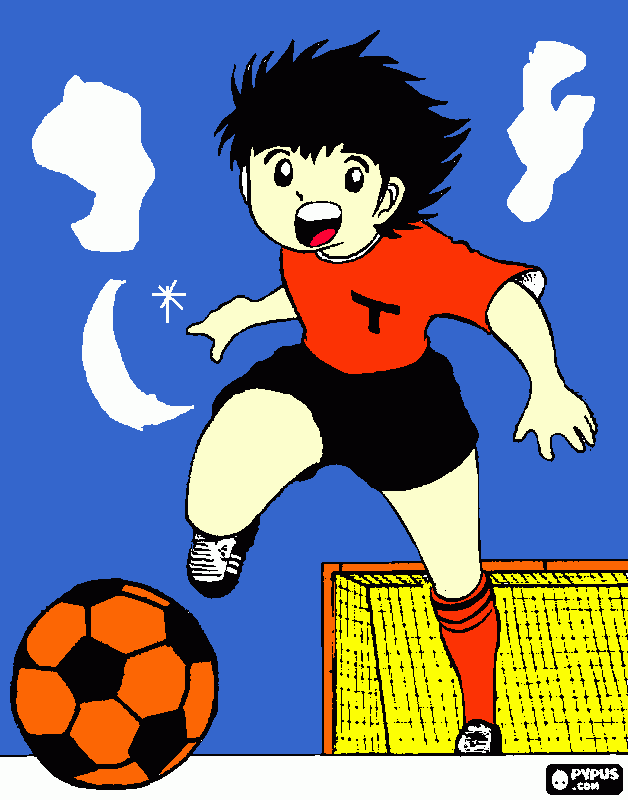 é um menino feliz jogando bola e corendo com a bola no pé. para colorir e imprimir