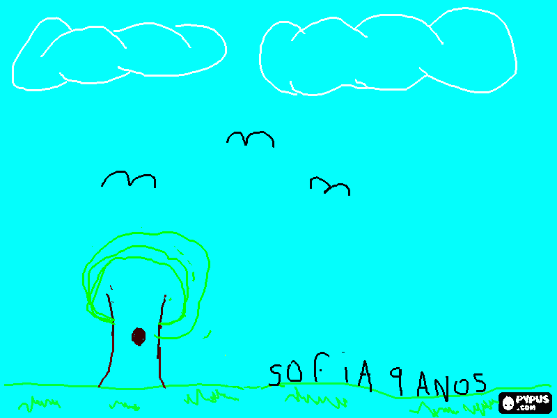 é uma arvore e pombas e céu limpo para colorir e imprimir
