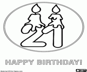 desenho de Um 2 e um 1 com velas acesas para colorir