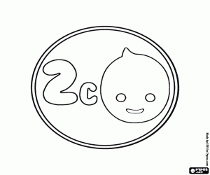 desenho de 2 centavos, uma moeda de Pypus para colorir