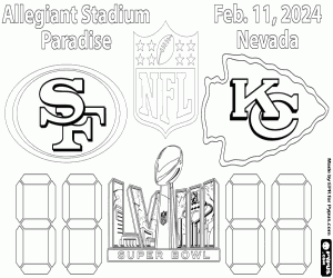 desenho de 49ers x Chiefs, Super Bowl 2024 para colorir
