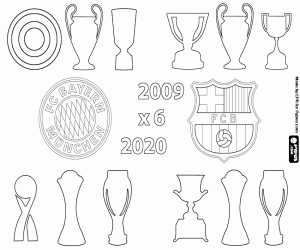 desenho de 6 títulos do ano, Barça e Bayern para colorir