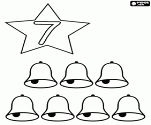 desenho de 7 sinos e o número sete para colorir