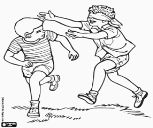 desenho de A cabra-cega, um jogo tradicional para colorir