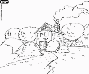 desenho de A casa dos ursos na floresta para colorir