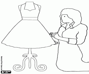 desenho de A costureira com vestido e manequim para colorir