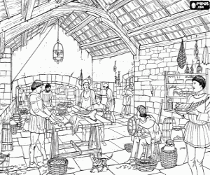 desenho de A cozinha dum palácio medieval para colorir