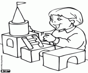 desenho de A criança e o jogo de construção para colorir