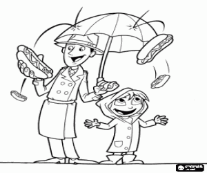 desenho de A estranha chuva de comida para colorir