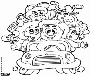 desenho de A família no carro para colorir