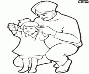 desenho de A filha aprende a andar com o pai para colorir
