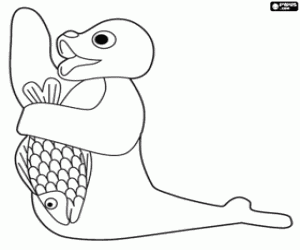 desenho de A foca Robby com um peixe para colorir