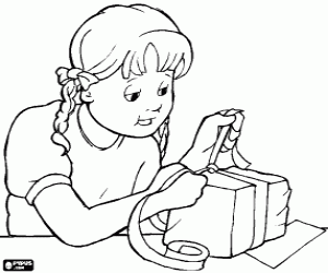 desenho de A garota prepara um presente para a mãe para colorir