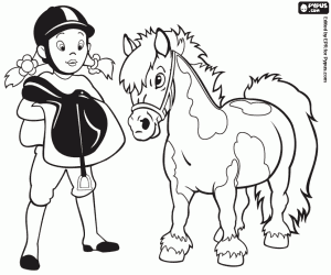 desenho de A garota selou o cavalo para colorir