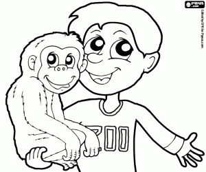 desenho de A guarda do zoológico e o macaco para colorir