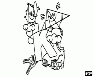 desenho de A letra K com objetos para colorir