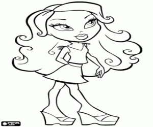 desenho de A menina Bratz com mini saia para colorir