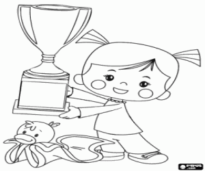 desenho de A menina Chloe e um troféu para colorir
