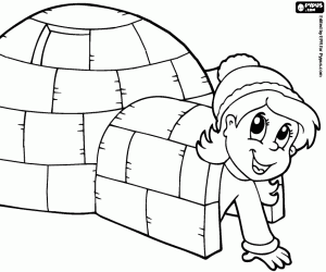 desenho de A menina em um iglu para colorir