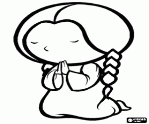 desenho de A menina na posição de oração para colorir