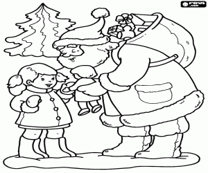desenho de A menina e o presente de Papai Noel para colorir