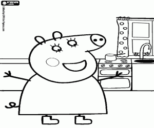 desenho de A mãe da Peppa Pig na cozinha para colorir