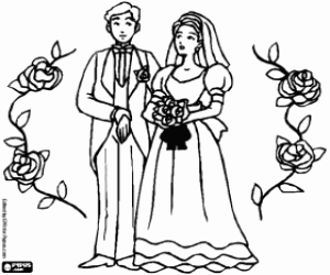 desenho de A noiva e o noivo no casamento para colorir