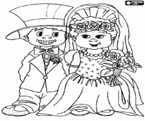 desenho de A noiva e o noivo antes do casamento para colorir