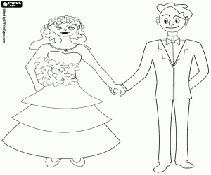 desenho de A noiva e o noivo durante o casamento para colorir