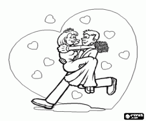 desenho de A noiva nos braços do noivo para colorir